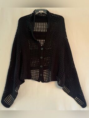 Black Open Knit Crochet Cardigan Shawl Whimsigoth Boho